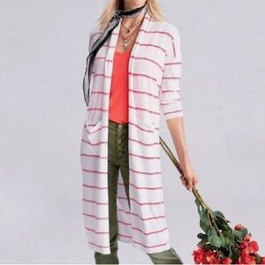 Cabi longline duster Red and White Striped Cardigan women's medium